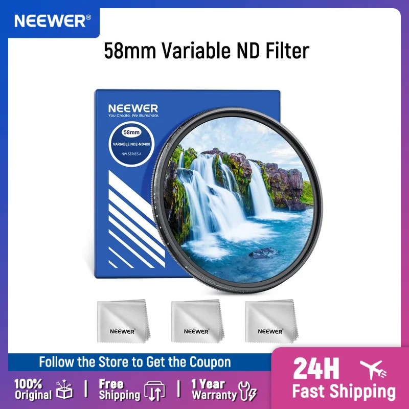 

NEEWER 58mm Variable ND Filter ND2-400 (1-9 Stops) Adjustable Rotating Variable Neutral Density Camera Lens Filter