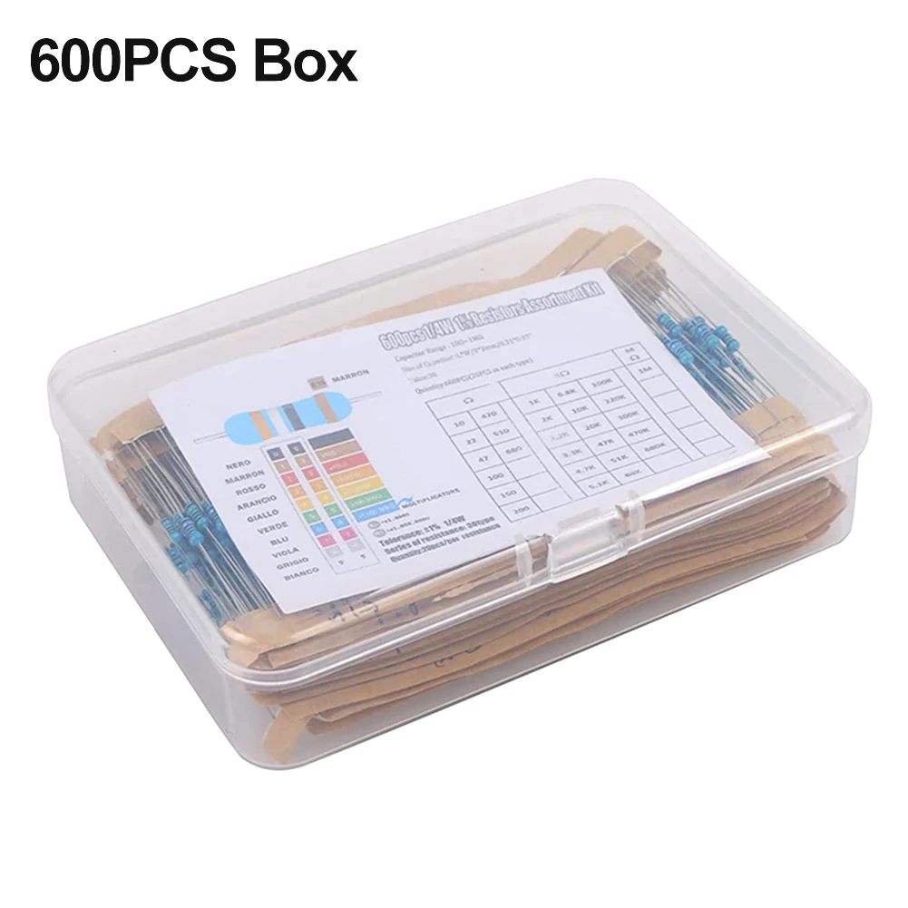 

300/600pcs Metal Film Resistor Pack Assorted Kit 30 Kinds Metal Film Resistance Assortment Kit 10R-1M Resistance