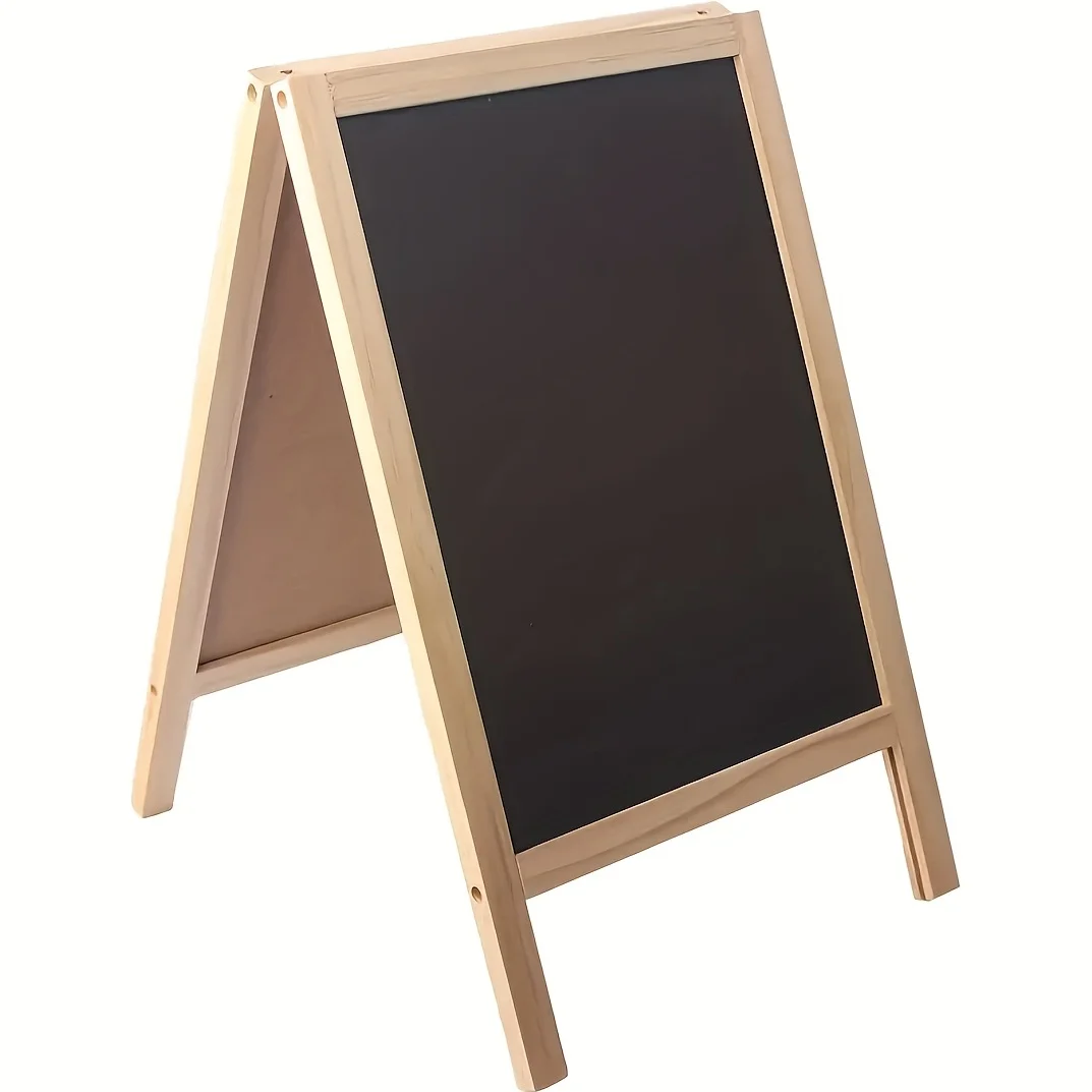 1pc Double-sided Foldable Advertising Chalkboard. Erasable Teaching BlackBoard, Wooden Frame Drawing Board, Dry Erase Whiteboard