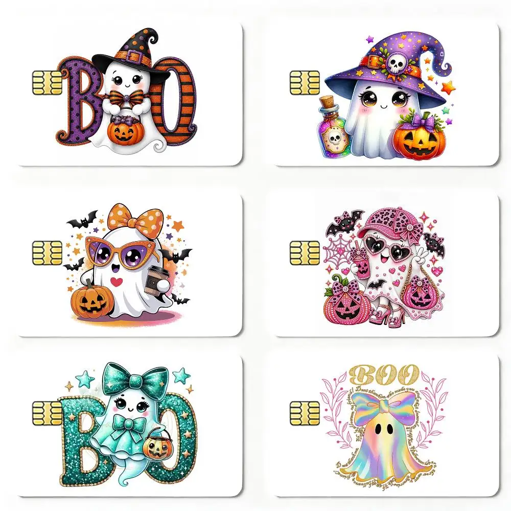 S-Sparkling Ghost pattern Credit Card Skin Stickers For VISA Bank Bus Metro Access Card Protective Film Cover Sticker