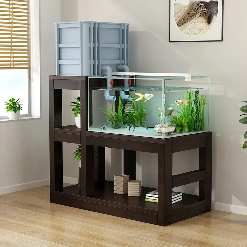 A  Solid Wood Fish Tank Cabinet Base Shelf Customized High And Low Shelf Living Room Upper Filter Rack All-in-One Rack