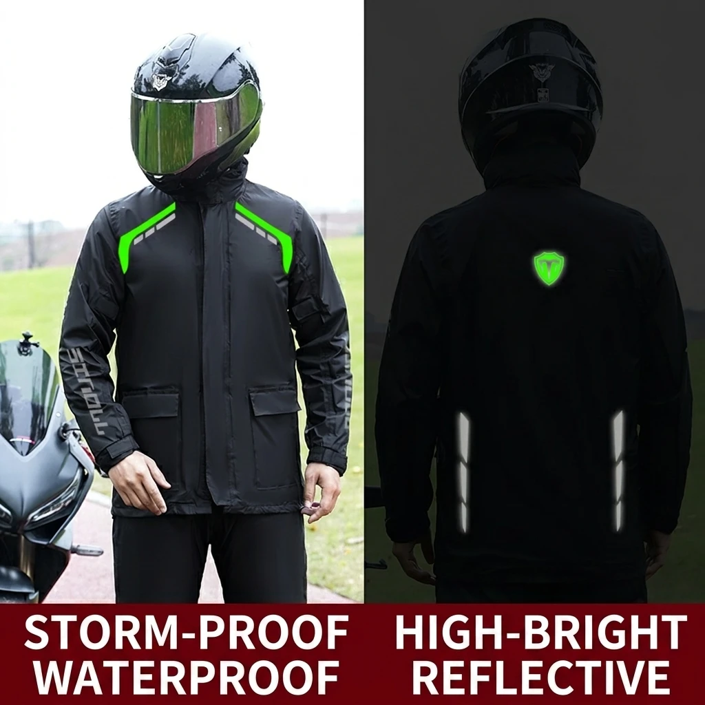 Factory Custom Reflective Waterproof % Polyester Motorcycle/Electric Bike Raincoat Rain Pants Split Set for Men Delivery