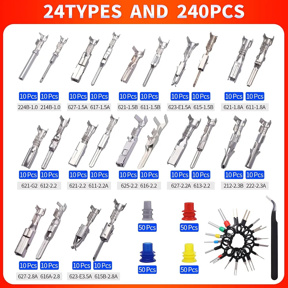 459Pcs 24types Automotive Pin Connectors Kit, Male&Female Wire Crimp Pins, Non Insulated Wire Terminal Pin car electric pins