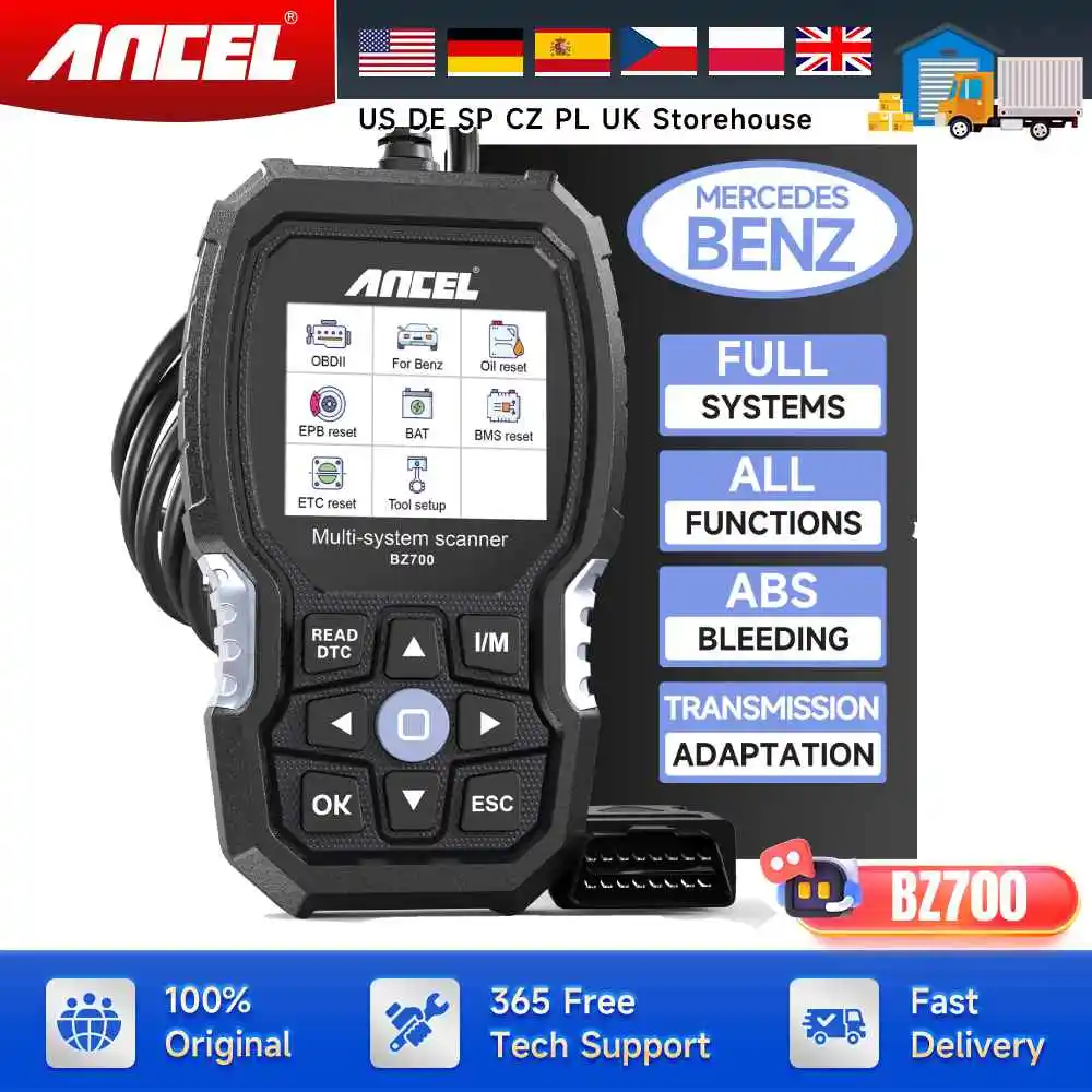 ANCEL BZ700 OBD2 Automotive Scanner for Mercedes Benz Sprinter Smart All System ABS SRS SAS Oil Reset Diesel Car Diagnostic Tool