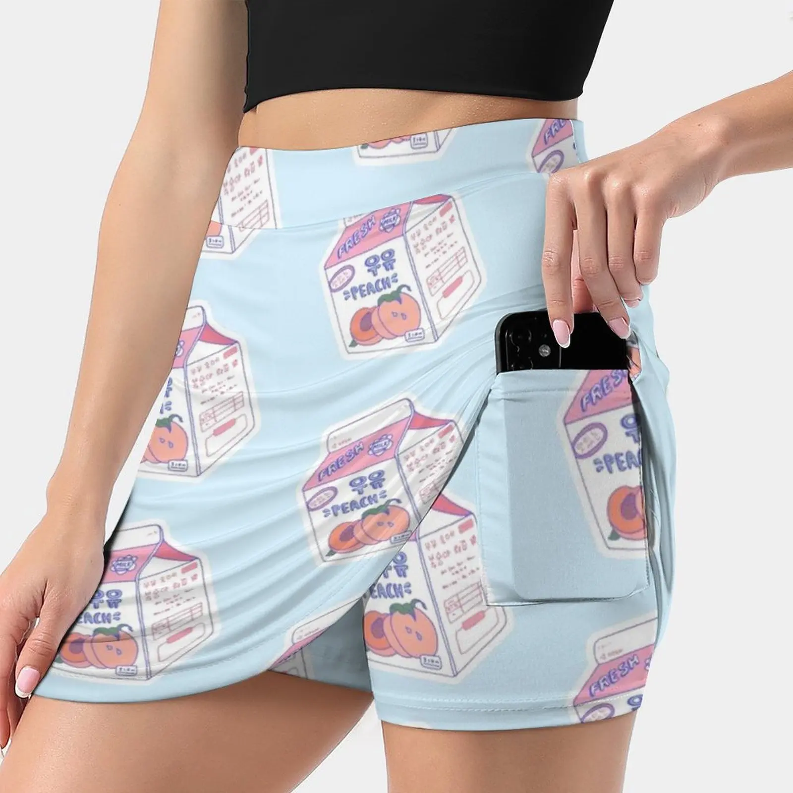 Women's skirt Mini Skirts A Line Skirt With Hide Pocket Peach Milk Snack Carton Drink Korean Sweet Treat Comic Cute 우유