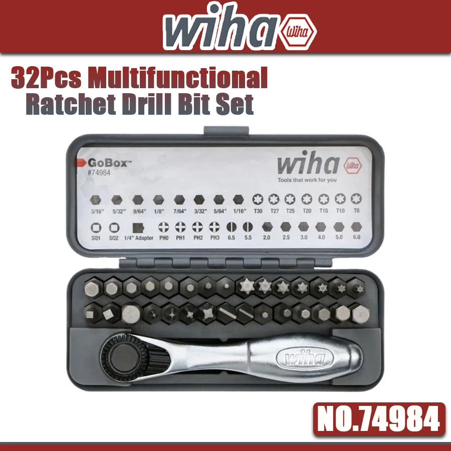 

WIHA 74984 32Pcs GoBox Multifunctional Drill Bit Set Mini Ratchet Screwdriver Bits Precision Bit Holder Repair Hand Tool Set