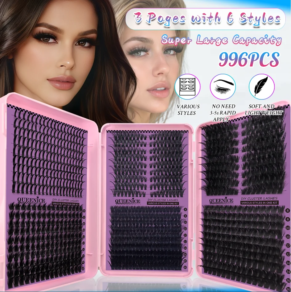QUEENICE Dreifach gefaltete, aktualisierte neue DIY-Wimpernverlängerung, 6 gemischte Stile, flauschige, voluminöse, katzenaugen-ähnliche, stachelige Wimpernverlängerungen – Detail 6