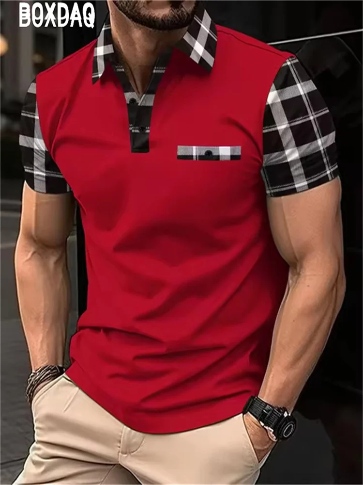 Men's Polo Shirt 3D Grid Pattern Printing Polos Oversized 6XL Men Summer Short Sleeve Lapel With Zipper Golf Sport Casual Polo