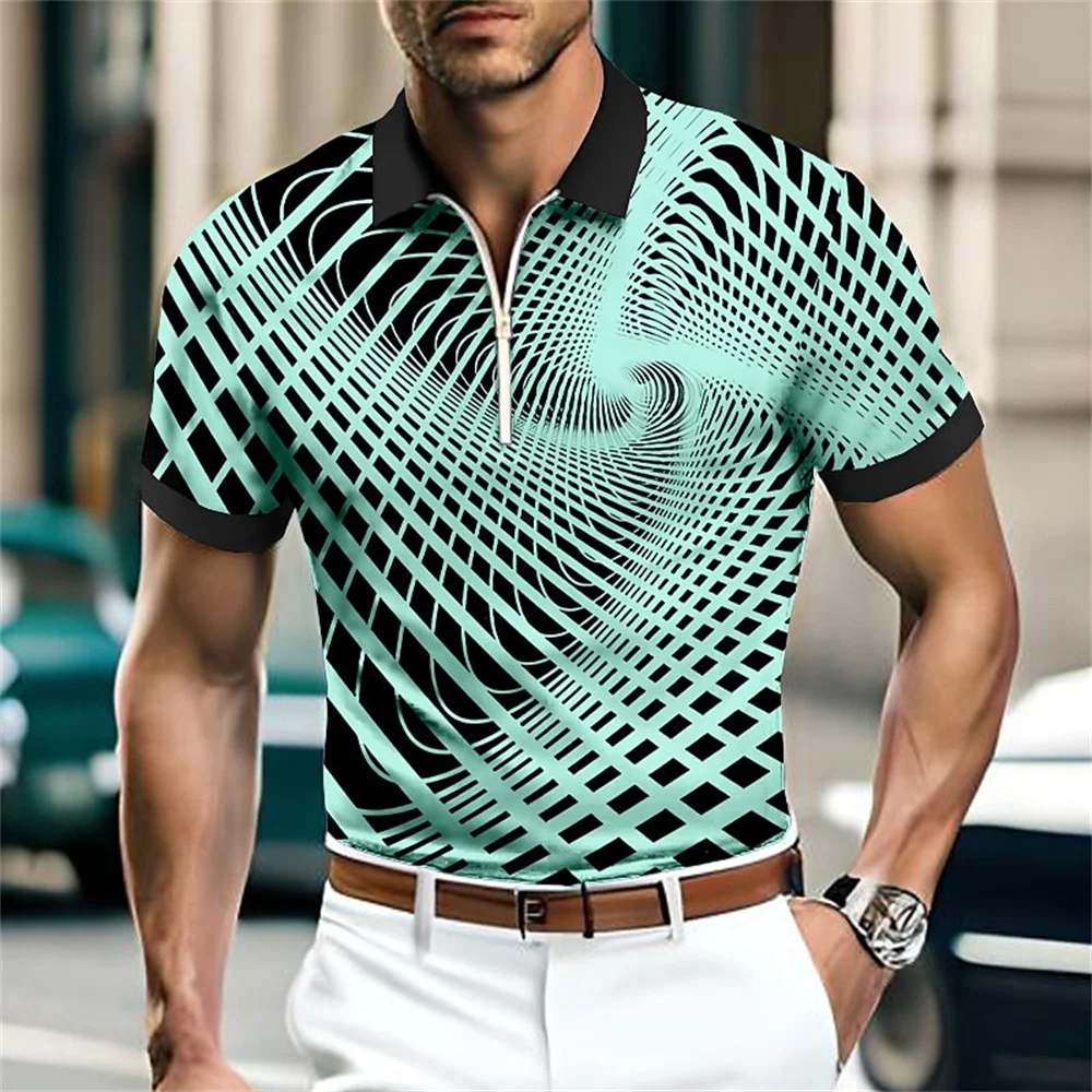 Men's Zipper Polo Shirts 3d Printed Man Short Sleeve Top Everyday Male Lapel Button Shirt Street Trend Clothing Oversized Tshirt