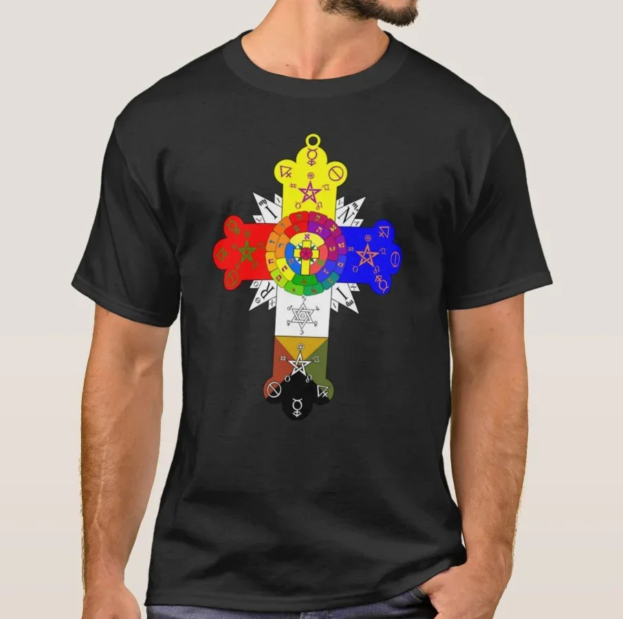 Golden Dawn Magic System Symbolic Image Rose Cross T Shirt. Short Sleeve 100% Cotton Casual T-shirts Loose Top Size S-3XL