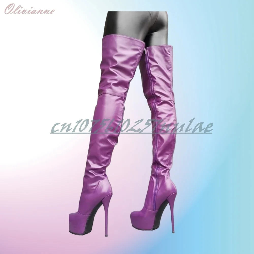 Violet Sexy côté fermeture éclair sur le genou bottes plate-forme talon aiguille Sexy mode 2025 filles chaudes femmes chaussures Para Mujere