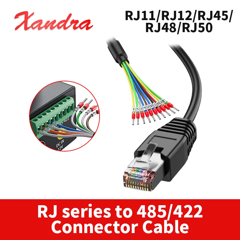Cable conector RJ11/RJ12/RJ45/RJ48/RJ50 a 485/422 RJ45 a 232 con tubo numérico, conector de línea de transmisión de datos sin soldadura