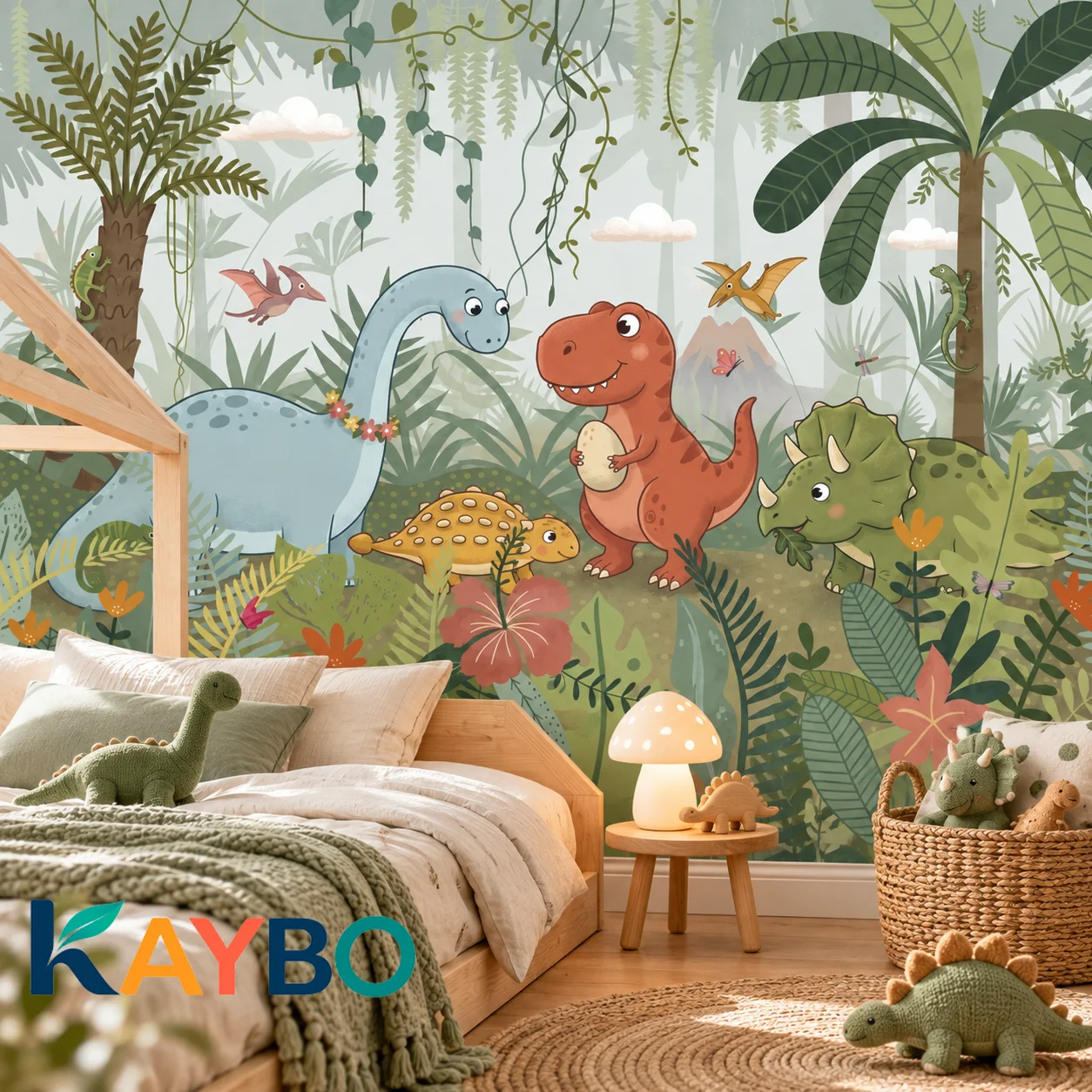 Dinosaur Wallpaper Mural Kids Room Non Self Adhesive Jungle Theme Nursery Wall Art Prehistoric Animal Bedroom Decor Forest Decor