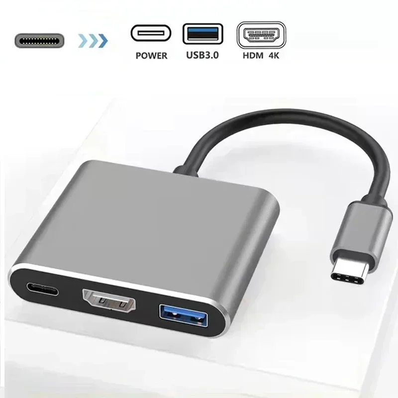 USB C 3 In 1 Hub Thunderbolt3 Type-C To 4K HD Display USB 3.0 60W PD Fast Charging Adapter Splitter for Macbook Air Ipad Pro PC