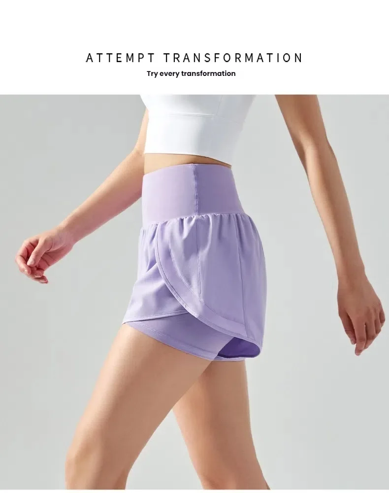 Women's Yoga Shorts - Fake Two Pieces Sports Shorts for Women Summer High Waist Loose Fitness Running Shorts Workout Hot Pants