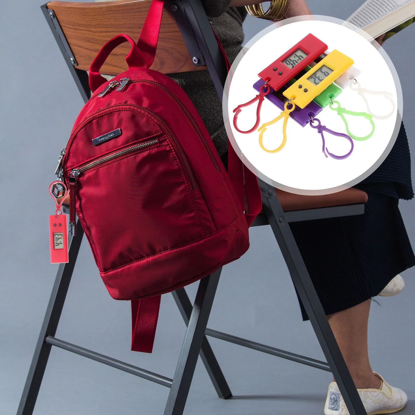 5 قطعة ساعات الجيب الإلكترونية كيرينغ صغيرة معلقة كليب على ساعة للطلاب المفاتيح الرقمية ساعة معلقة الإلكترونية