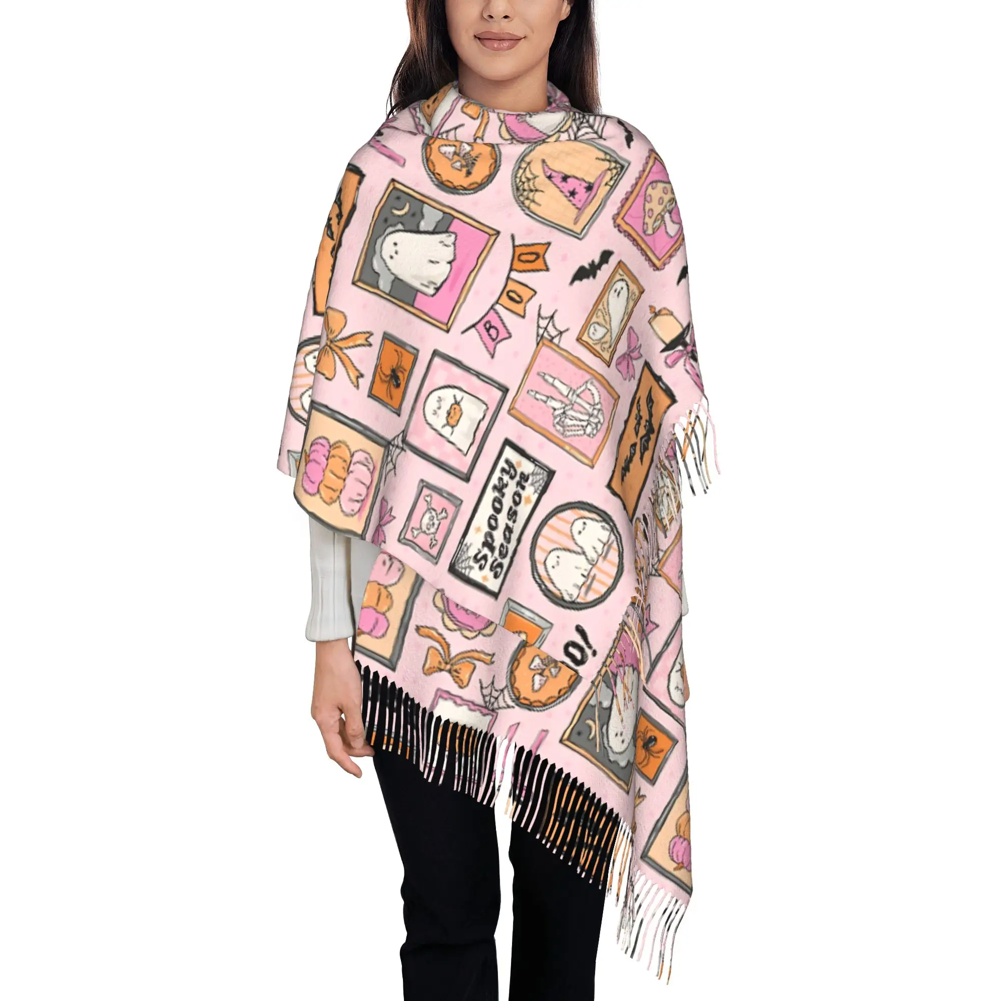 1 PC Halloween Journal Autumn Scarf Women Winter Pashmina Shawls Warm Blanket Wraps  Female Foulard Bandana Thick Scarves