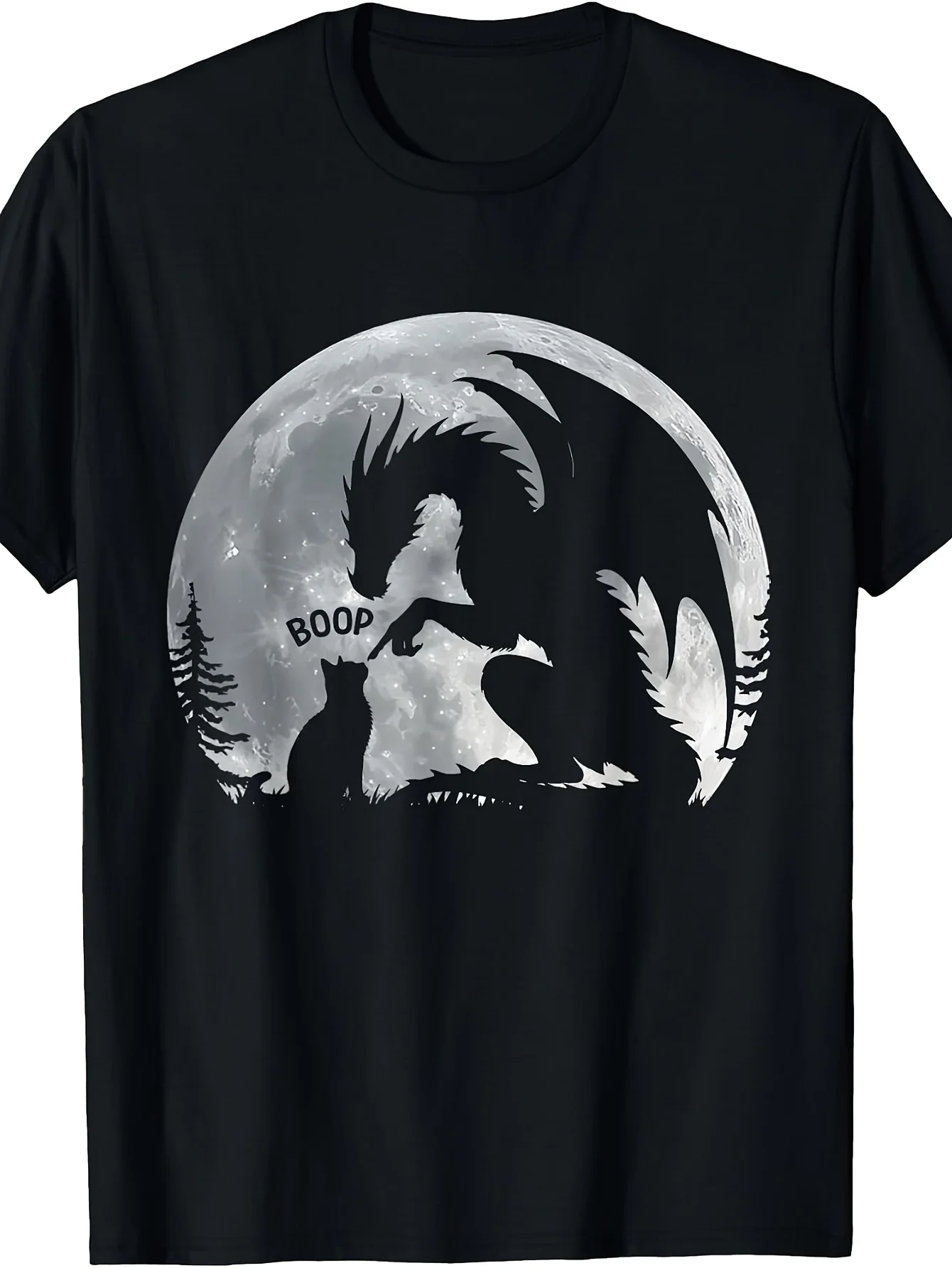Dragon Boop Cat Under Full Moon Funny Cute Fantasy Night T-Shirt