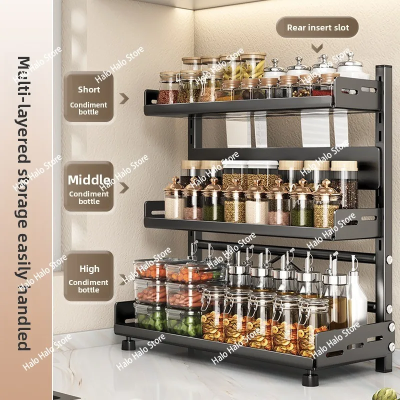 Kitchen seasoning rack countertop knife holder, multi-functional condiment finishing, kitchen utensils, multi-layer storage rack