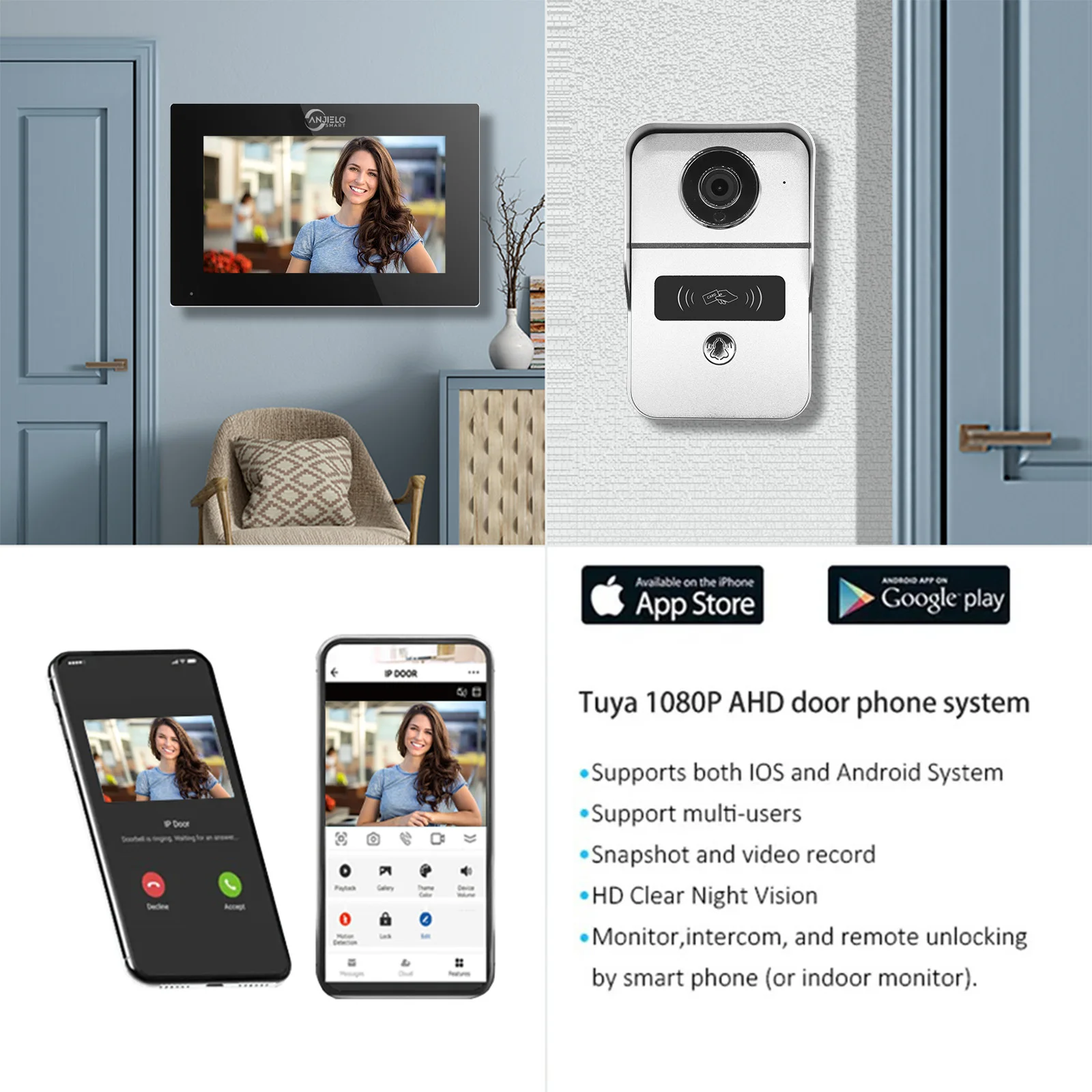 Imagem -06 - Campainha de Vídeo sem Fio Wifi Tuya Smart App Home Intercom Kit Sistema de Controle de Acesso Rfid Tela Sensível ao Toque Cores 1080p 10