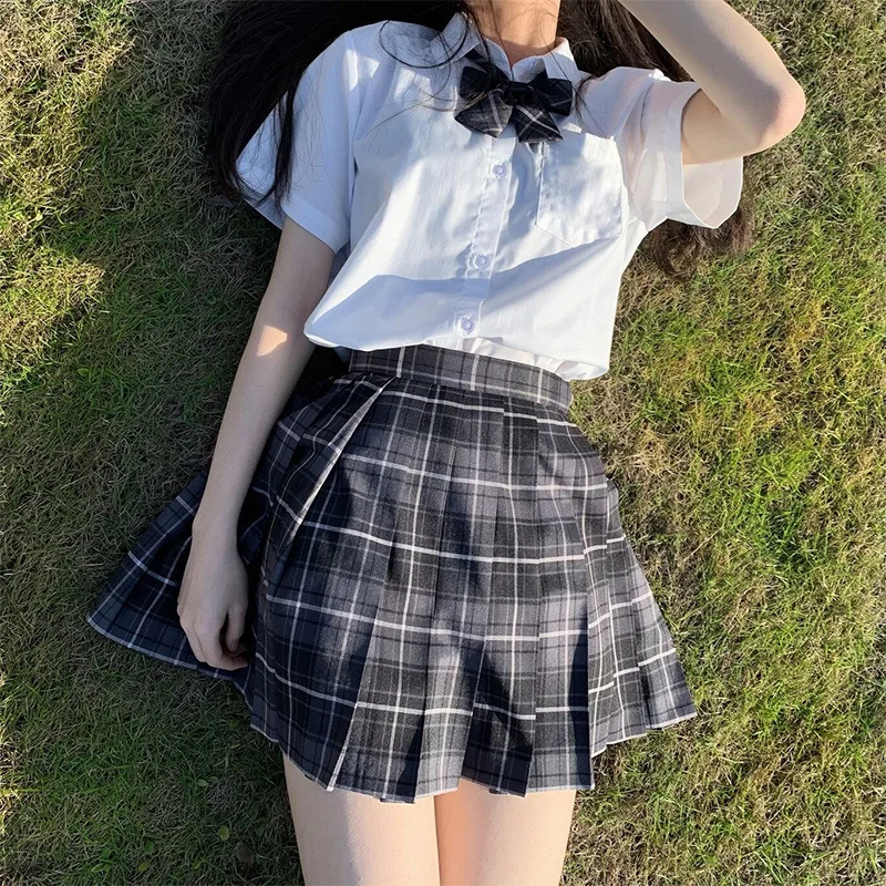 Jk Uniform South Korea Sailor Outfit Japanese School Uniform Student Short Sleeve Shirts Plaid Pleated Skirt Set Cosplay Seifuku