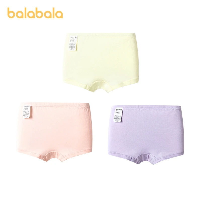 Balabala Children Underwear Girls Triangular Square-Cut Briefs Non-Pinch for Older Younger Babies Cotton Shorts Pack of Three