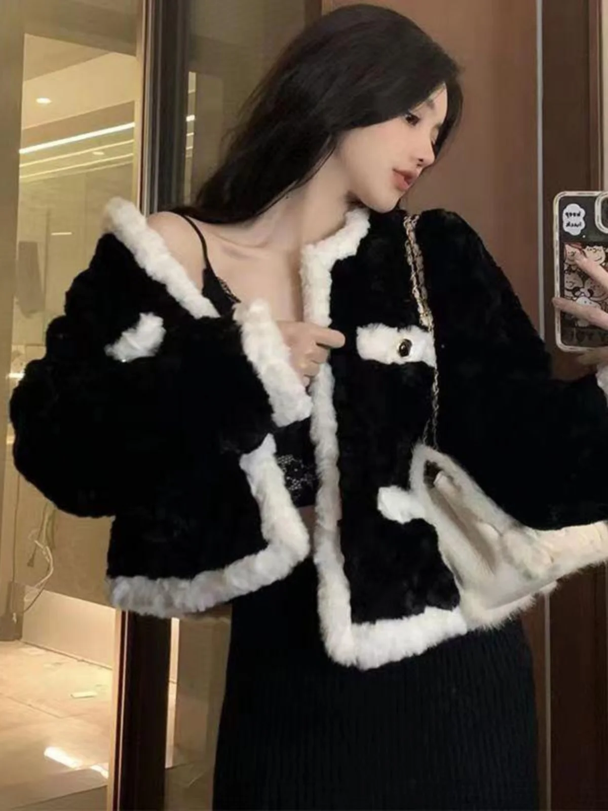 Abrigo de piel de cordero recortado para mujer, prendas de vestir exteriores de otoño e invierno, abrigo suave Sle ort coreano Sle suave para mujer de talla pequeña