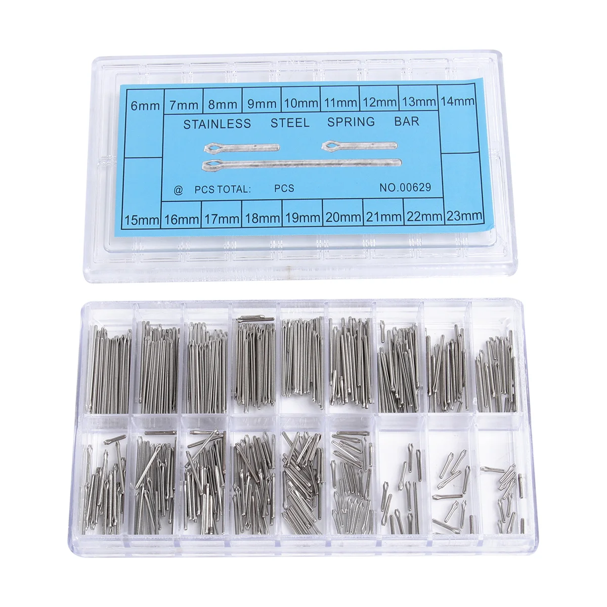 

360pcs Stainless Steel Watch Band Link Cotter Spring Bars Tools in 18 Different Sizes - 6mm-23mm (Silver)