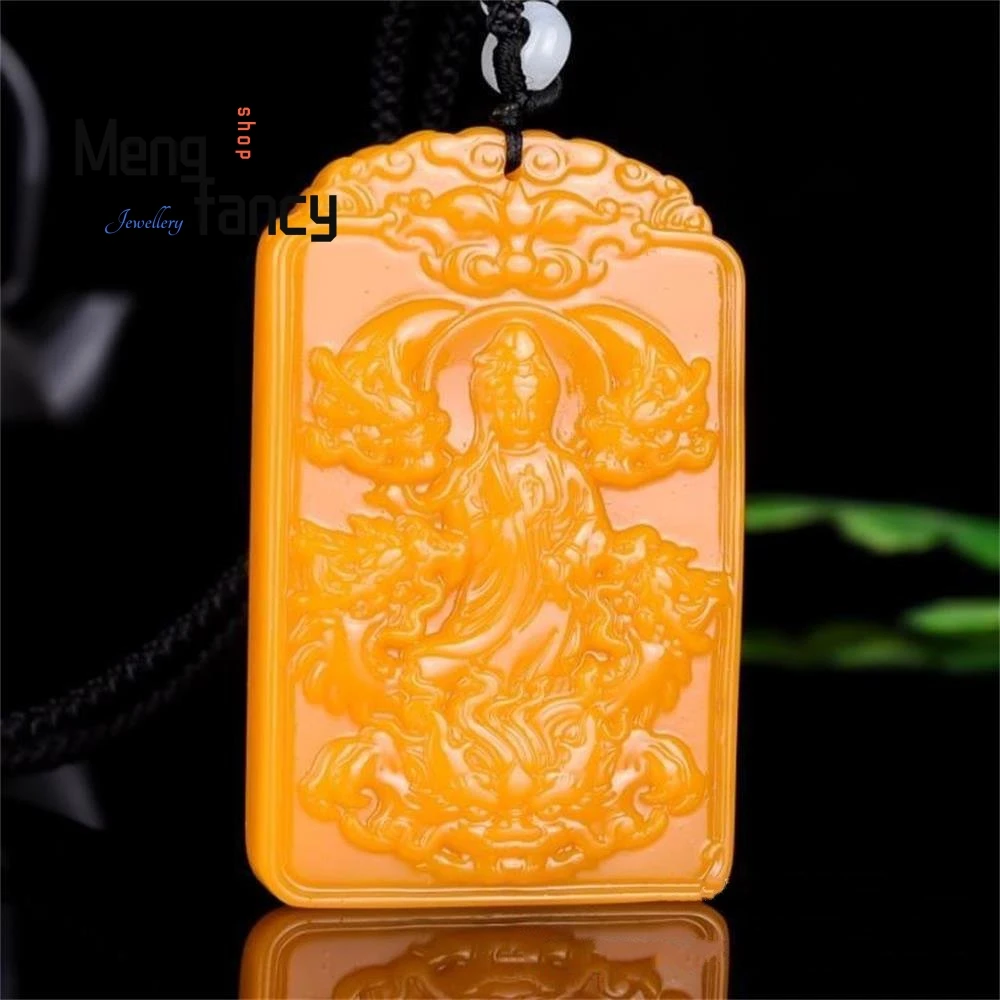 

Natural Yellow Dragon Jade Bagua Section High Guanyin Buddha Pendant Exquisite Fashion Jewelry Best Selling Holiday Gifts Mascot