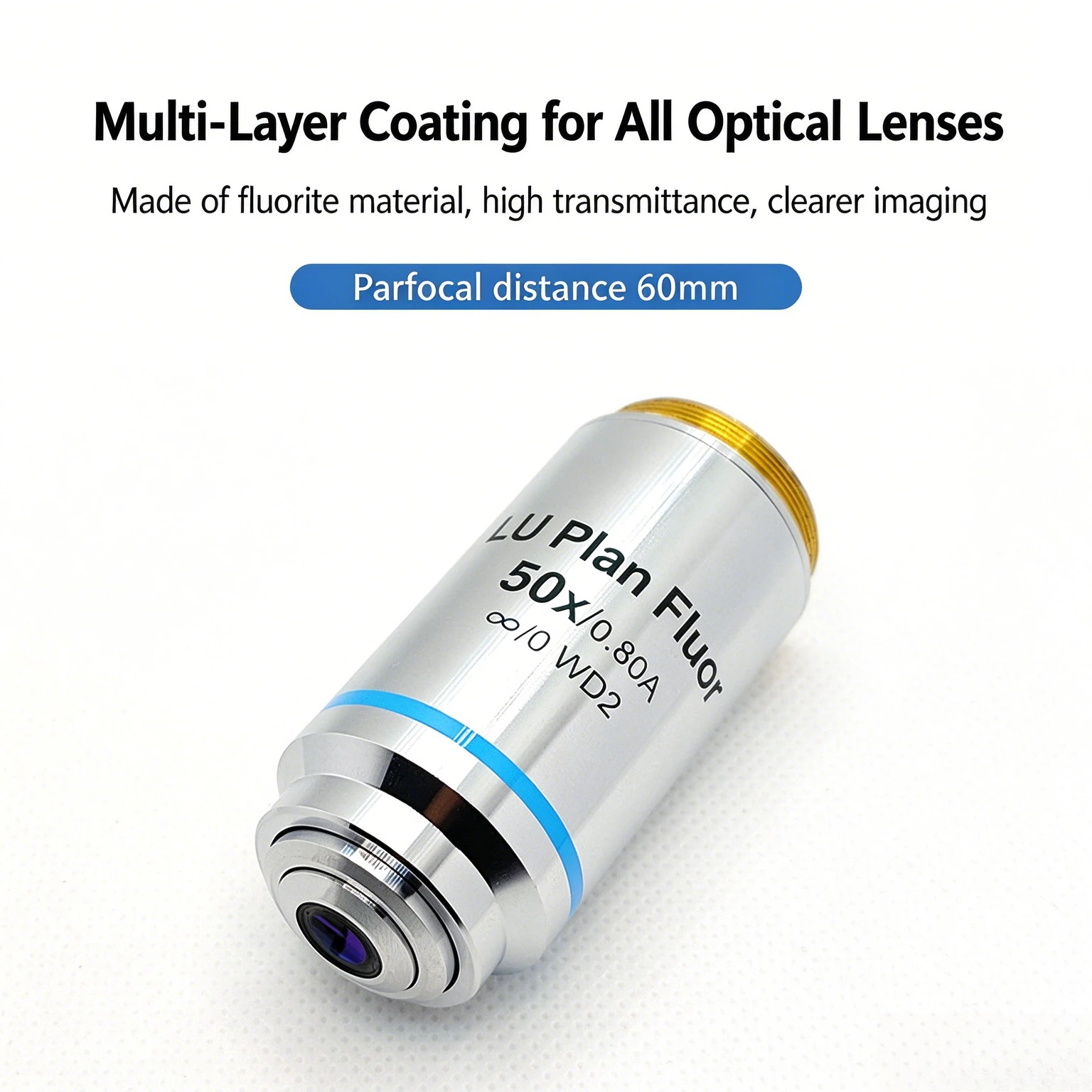 M26 Metallographic Flat Field Semi-apochromatic 50X Objective LU Plan Fluo Replacement Nikon LU Plan Fluor 50X Objective Lens