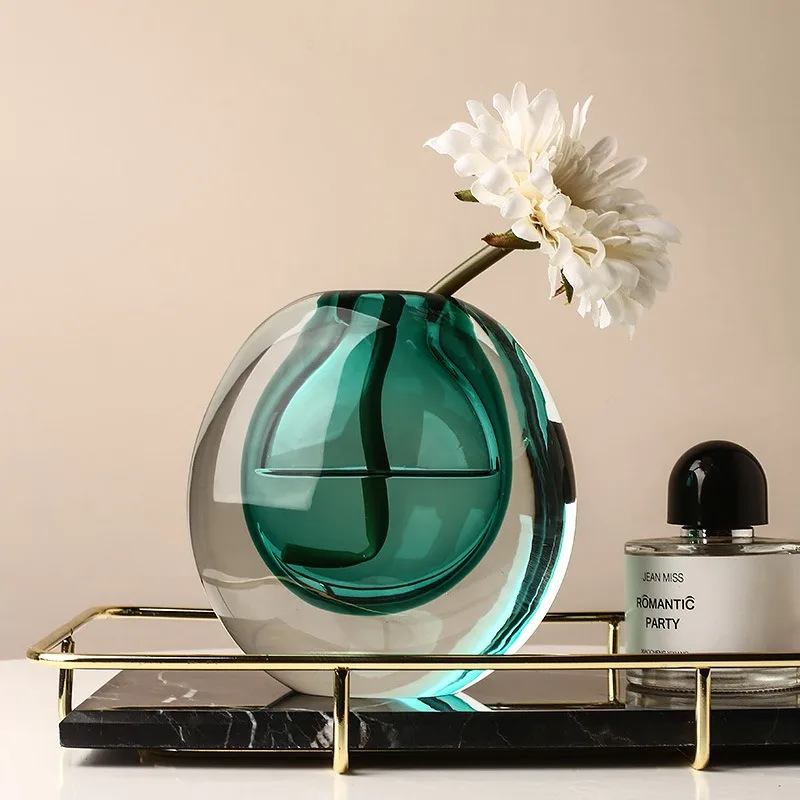 Glass Two-color Glass Vase Artificial Flower Decoration Flower Pot Desktop Decoration Flower Arrangement Modern Home Decoration