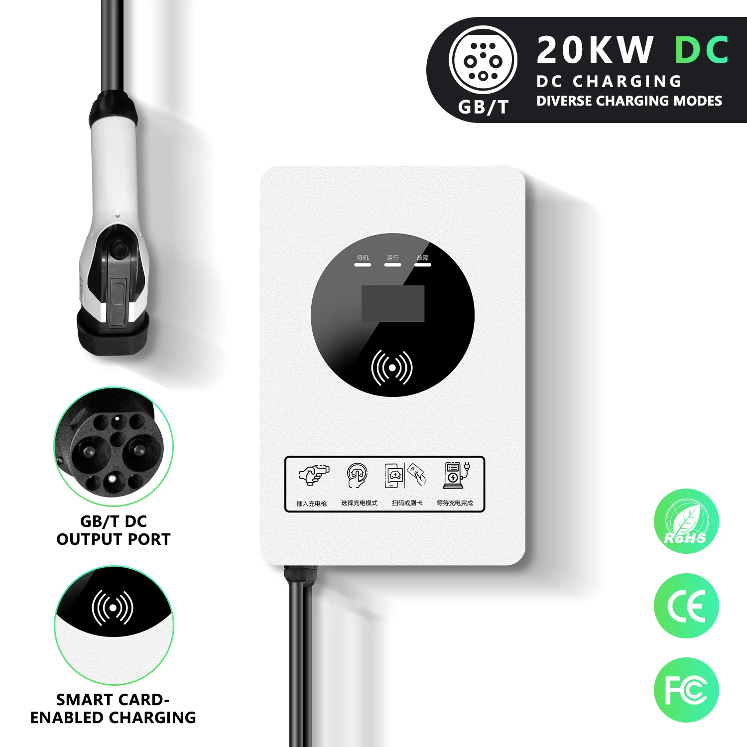 GBT DC Fast Wallbox EV Charger 20/30kW 3 Phase New Condition Emergency Power Charging Station Optional Type2 for BYD