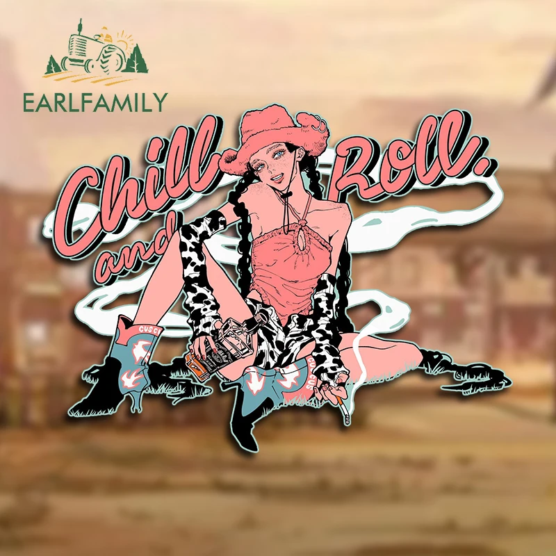 

EARLFAMILY 13cm X 9.7cm For Sexy Cowgirl Chill And Roll Smoking Car Stickers Sunscreen Vinyl Decals Scratch-Proof Bumper Decor