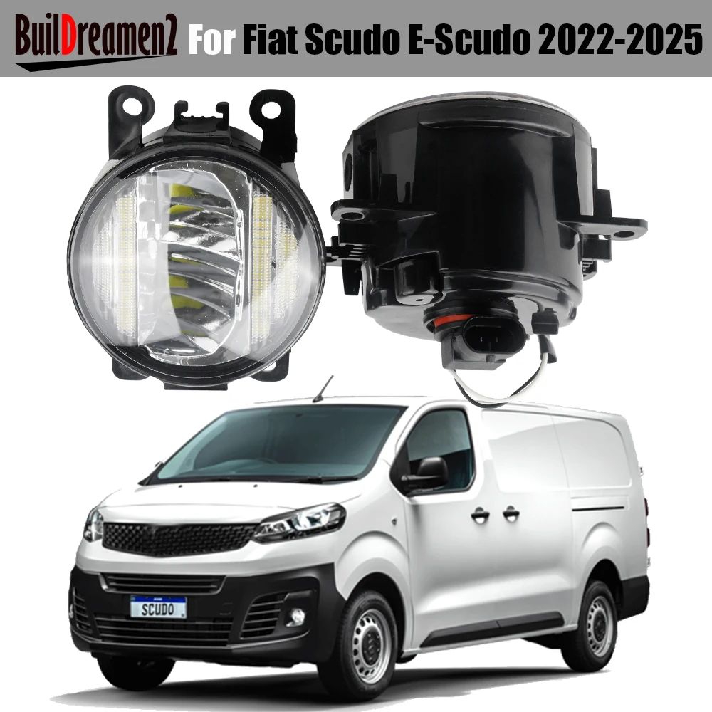 2 Pieces Car 30W LED Fog Light with DRL For Fiat Scudo E-Scudo 2022 2023 2024 2025 H11 LED Fog Lamp Daylight