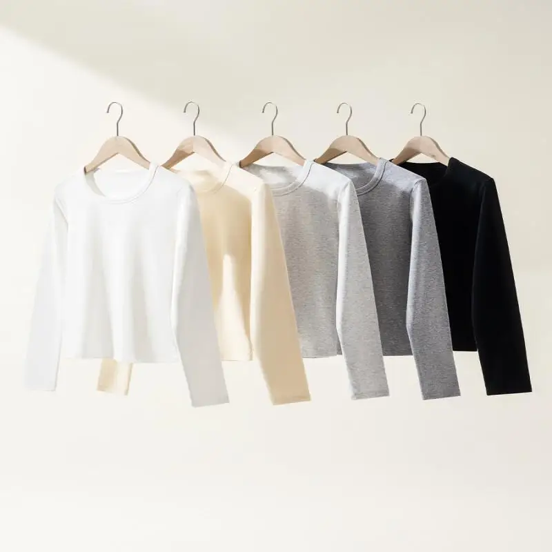 

Women's Pullover U Collar Female Autumn Winter Thicken New Model Girls' Base Shirt Warm Inner Tops Velvet Long Sleeved T-Shirt