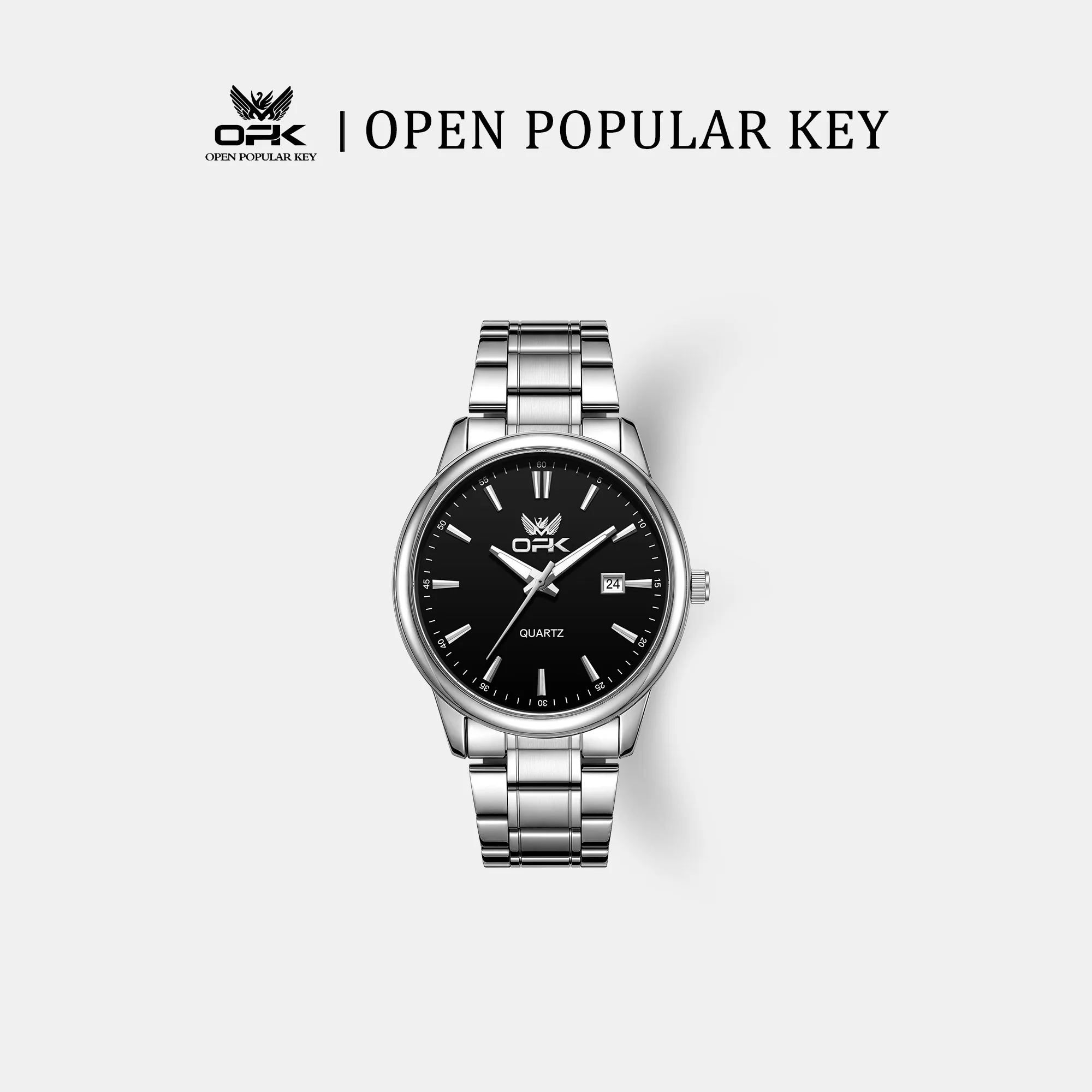 OPK 6111 Simple Business Original Quartz Movement Watch HD Night Light Function Steel Strap Calendar Window Waterproof Watch