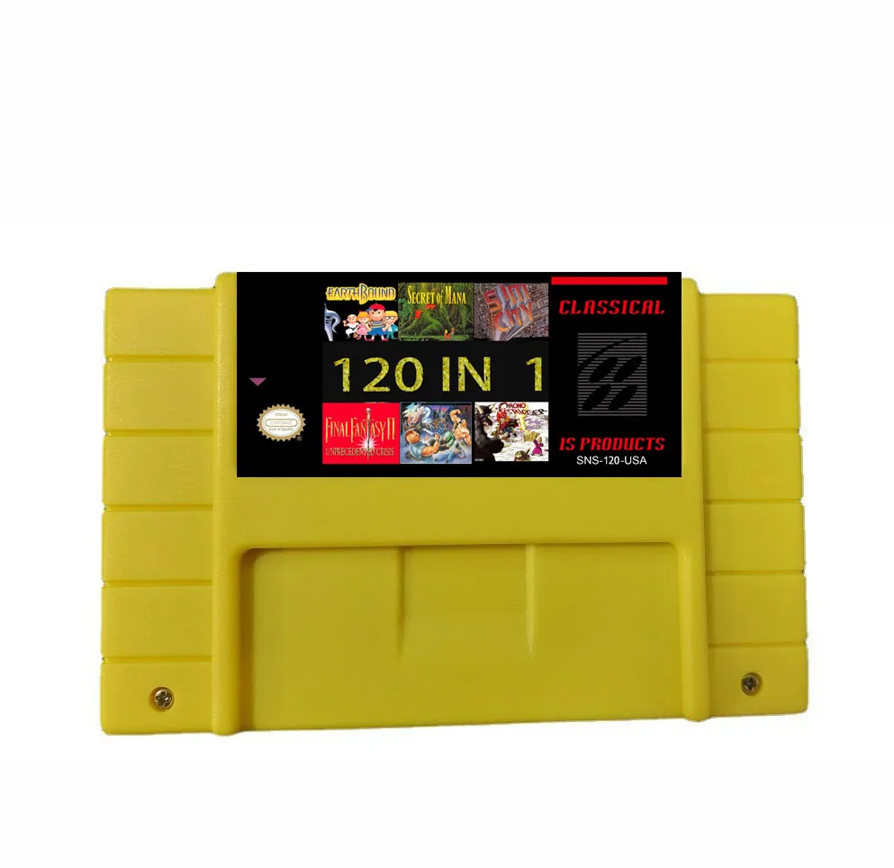 Super 120 em 1 Bateria economize Cartucho de arquivo de jogo Chrono Trigger Zeldaed um link para o passado alma Blazer Super Marioed World
