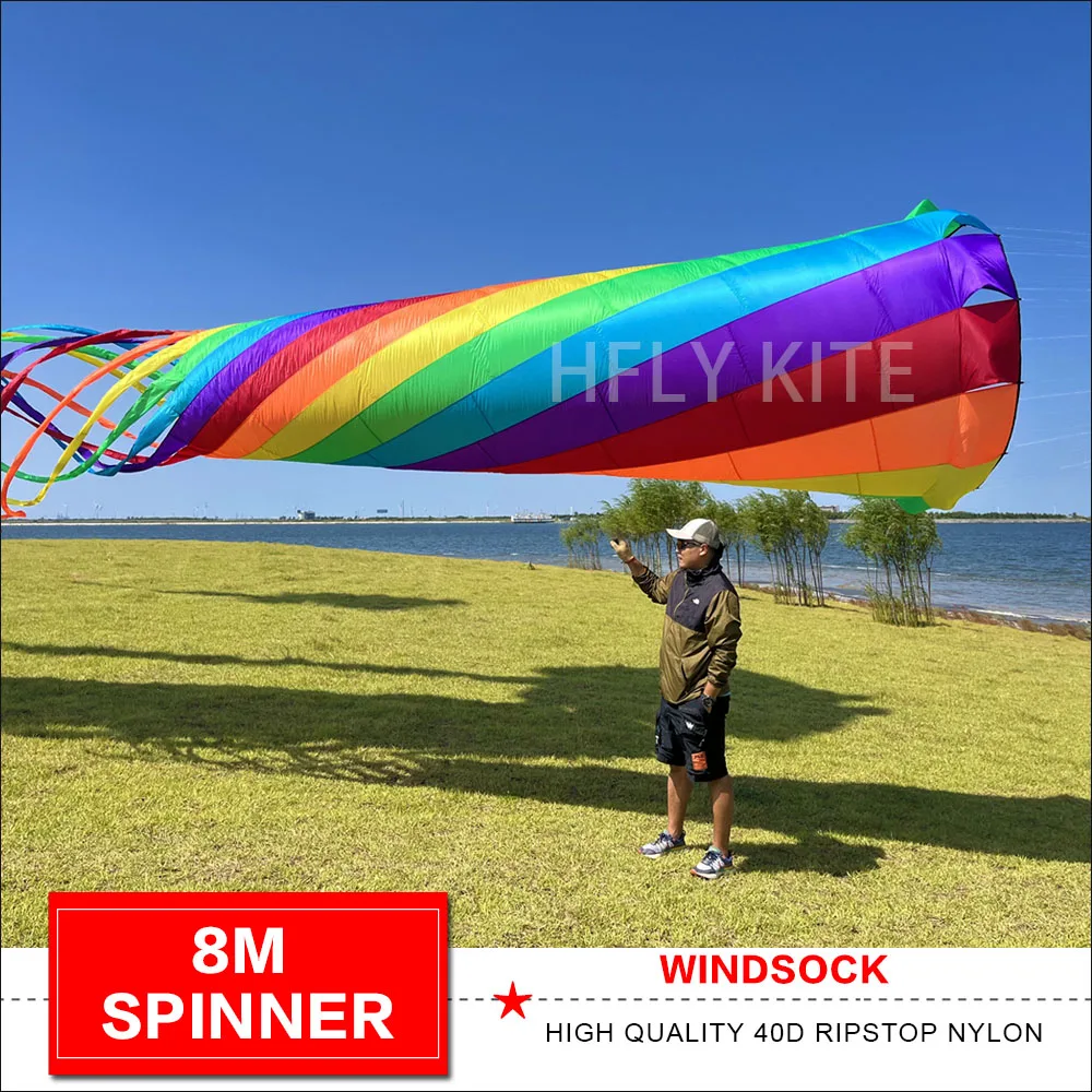 

NEW ARRIVAL 8M SPINNER KITE WINDSOCK FOR ADULTS Soft Inflatable Colorful Spinning Kite Pendant LINE LAUNDRY RIPSTOP NYLON
