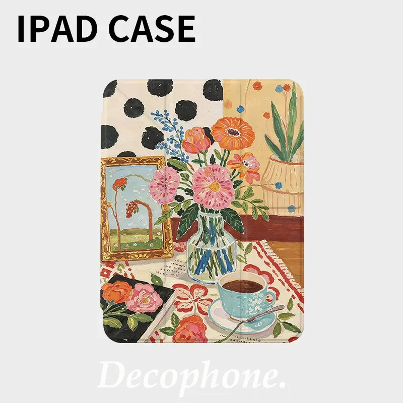 Oil Painting Desktop 3+Y-fold Tablet Case for Samsung GalaxyTab/Redmi/Lenovo/ IPad/HONOR MagicPad/OPPO/ONE PLUS/HUAWEIMATEOAD