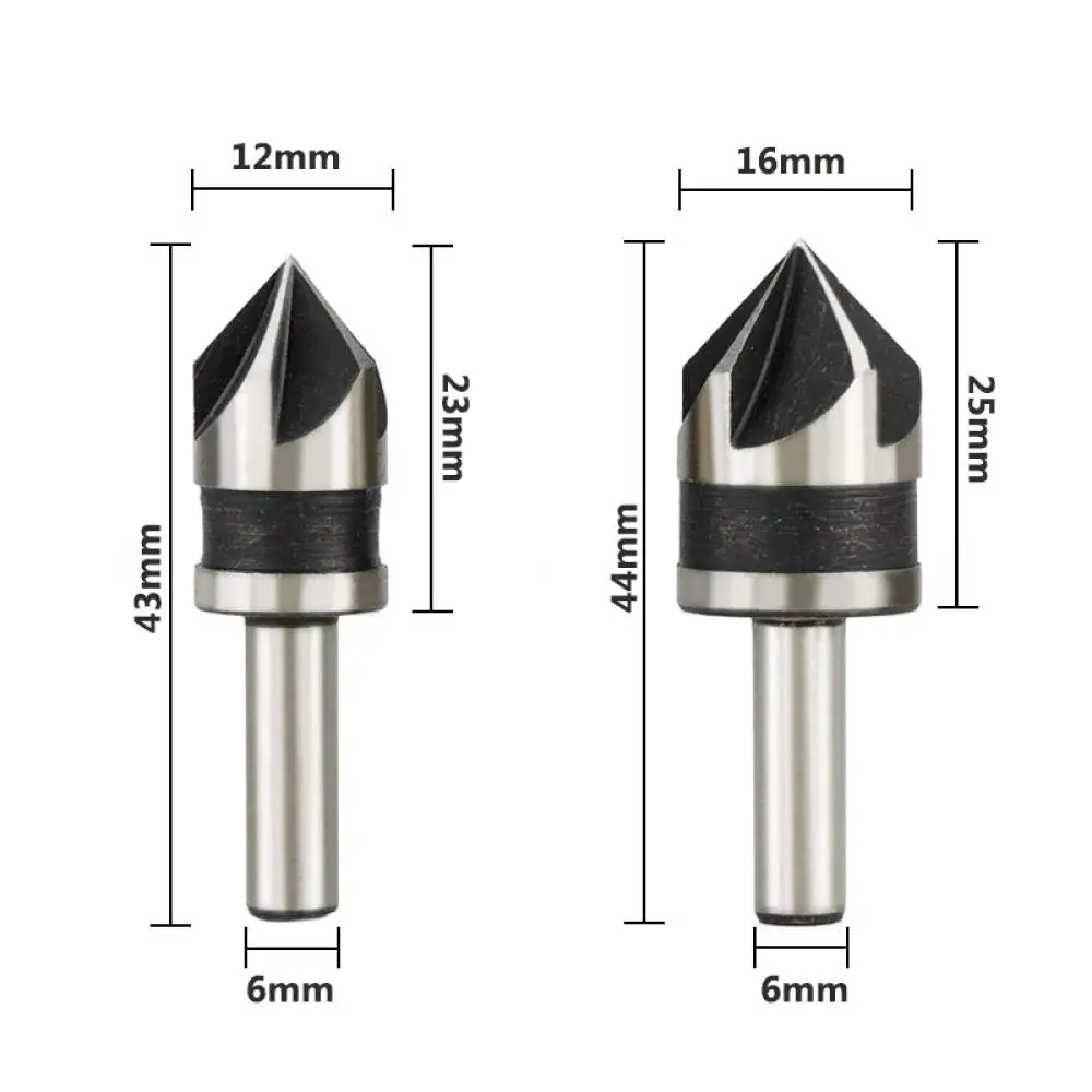 2pcs 5 Flutes HSS Countersink Drill Bit for Wood 82 Degree Chamfer Drill Bit 1/2" 5/8" Round Shank Chamfer Cutter