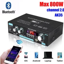 AK45 Bluetooth Amplifier 110V-240V HiFi Digital Home Power Amplifiers Channel 2.0 Stereo Sound for Car FM USB Remote Control