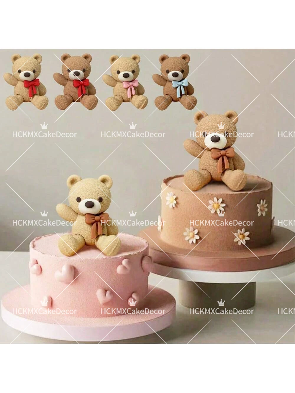Niedlicher Teddybär-Kuchenaufsatz mit Fliege, Baby-Kuchendekoration für Kindergeburtstage und Gender-Reveal-Partys – Detail 2