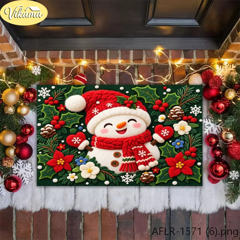 VIKAMA Santa Claus and Snowman Festive Doormat Soft Noise-Reducing Carpet for Entrance Halls Hallway Bathrooms and Toilets Home