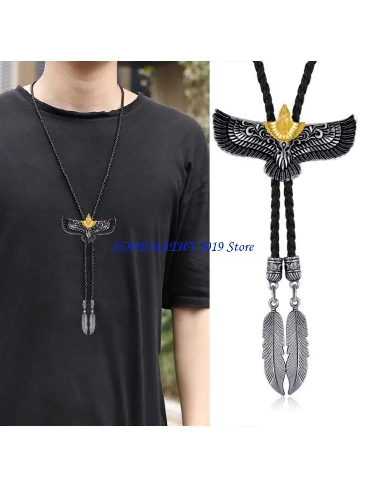 

F42F Mens Women Bolo Tie Metal Flying Western Cowboy Feathered Pendant Necklace
