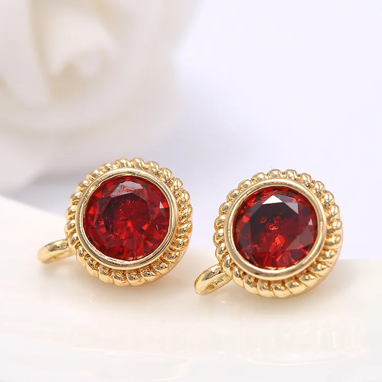 6PCS 8x10MM 14K Gold Color Plated Brass with Zircon Round Stud Earrings High Quality DIY Jewelry Making Findings