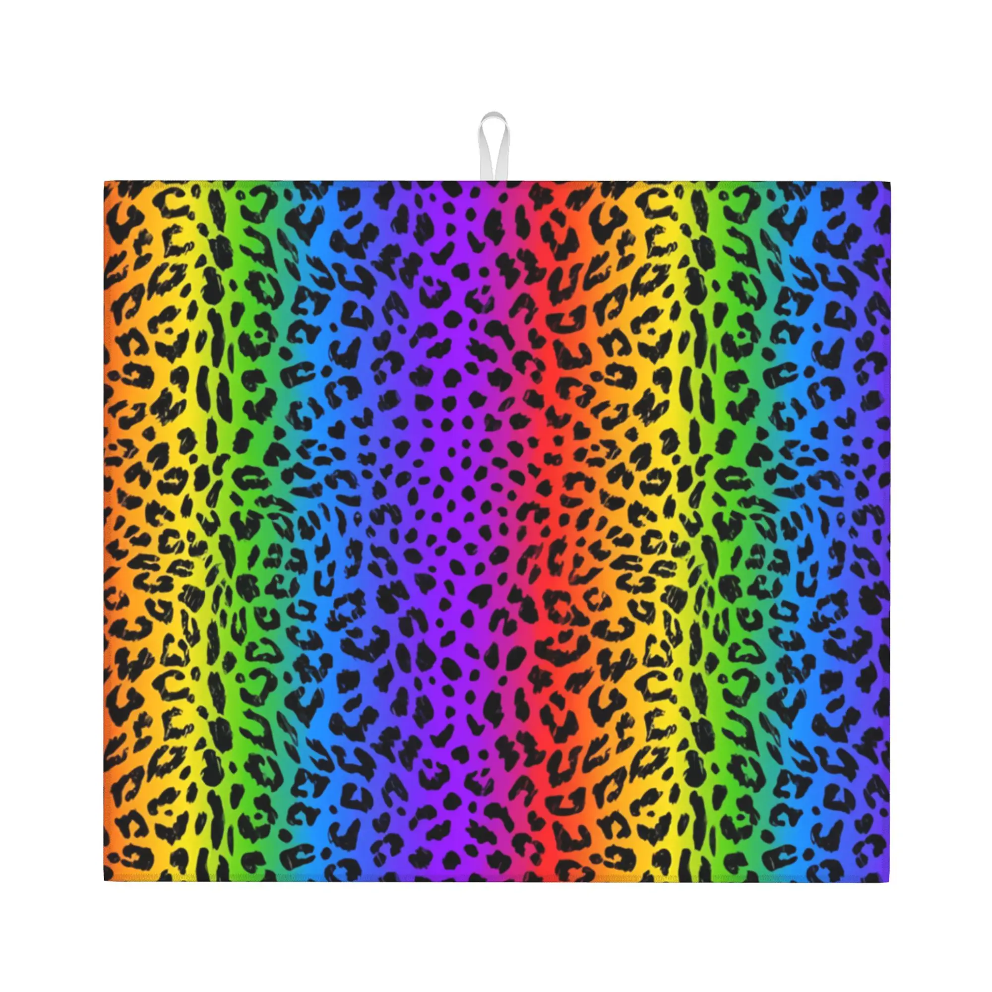 Drying Mat For Kitchen Rainbow Leopard Print Pattern Water Absorbent Waterproof Reusable  On Slip Kitchen Counter Protector Mat