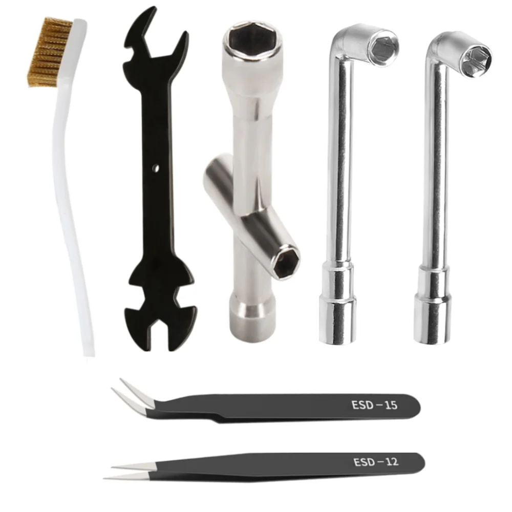 

3D Printer MK8 MK10 Wrench Set Cross Socket Spanner for Nozzle Cleaning Copper Brush Tool Tweezers L Spanner For Ender 3 5 CR-10