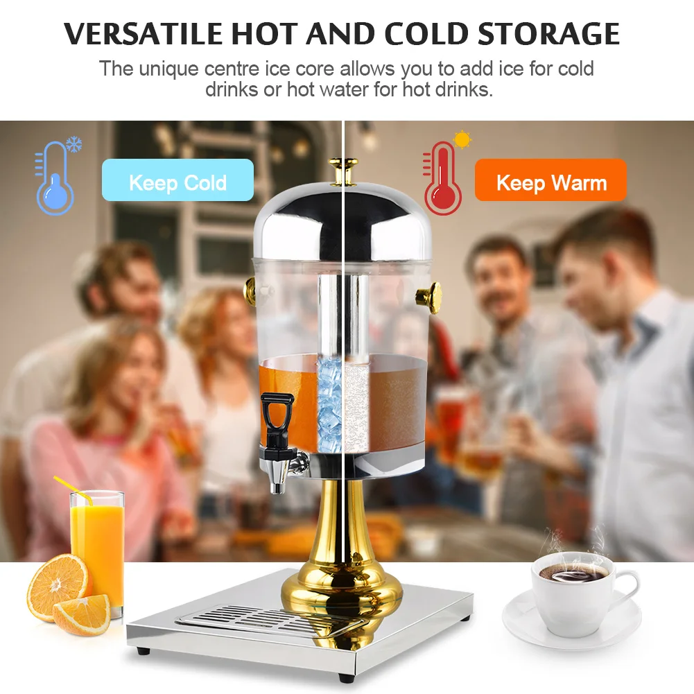 

8L Drink Dispenser with Centre Ice Core and Drip Trays Cold Drink Dispenser with Stand and Spigot for Home Parties Restaurant
