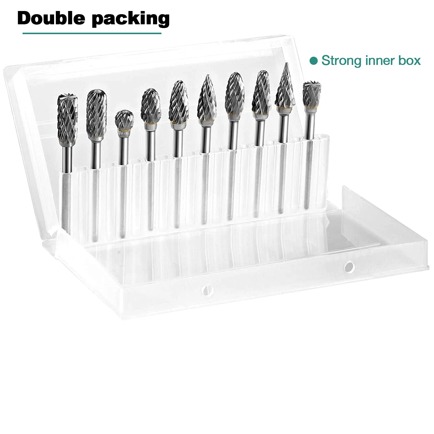 금속 드레멜 회전 공구용 생크 카바이드 더블 컷 로터리 버 비트, 박스 포함, 직경 6mm 로터리 파일, 3mm