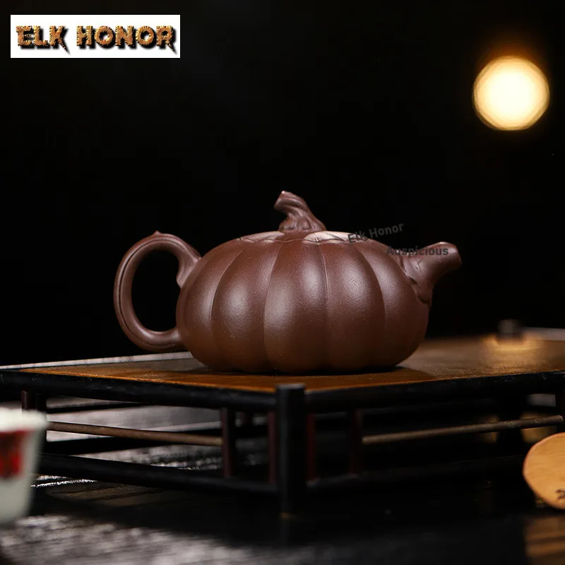 

300 мл классические фиолетовые глиняные чайники Исин ручной работы, горшок с тыквой, необработанная руда, старый фиолетовый грязевой чайник с заварочным устройством, китайский чайный сервиз Zisha
